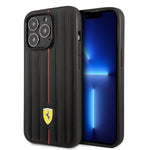 iPhone 14 Pro - Leather Black Case Embossed Stripes With Yellow Shield Logo - Ferrari2
