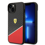 iPhone 14 Plus - PC/TPU Red Bimaterial Case Carbon And Polycarbonate With Silver Stripe - Ferrari2