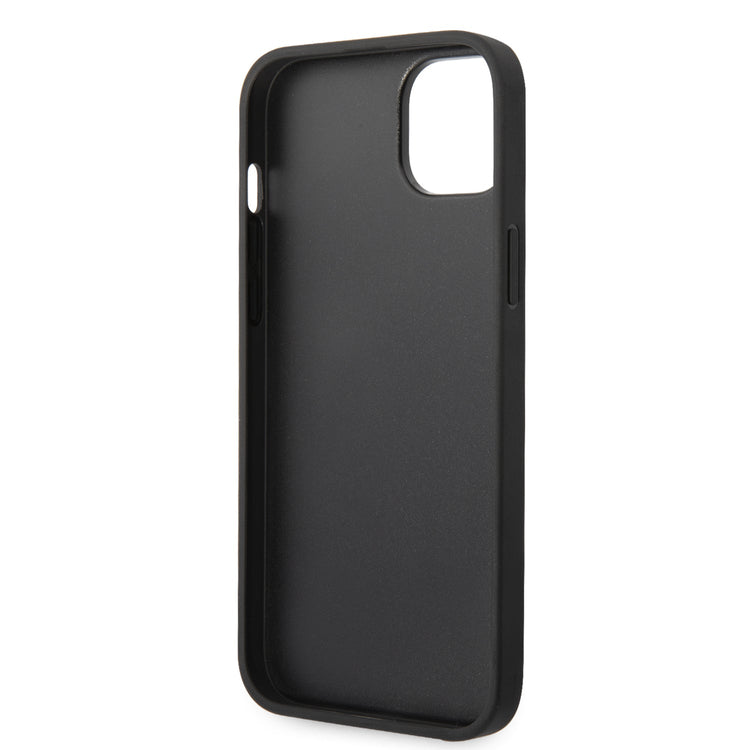iPhone 14 Plus - PU Leather Black Hard Case Pu Carbon Effect & Italian Flag Line Metal Logo - Ferrari