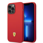iPhone 14 Pro Max - Silicone Red Case Metal Logo Black Camera Outline - Ferrari2