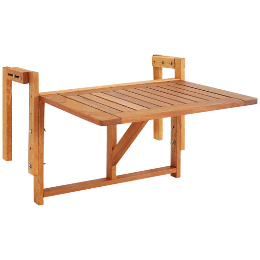 Folding Balcony Railing Table - Meranti Wood Construction - Brown
