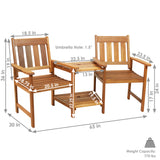 Meranti Wood with Teak Oil Finish Jack-and-Jill Patio Chairs with Attached Table