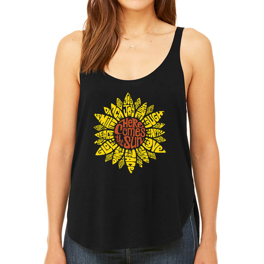 LA Pop Art Women's Premium Word Art Flowy Tank Top - Sunflower