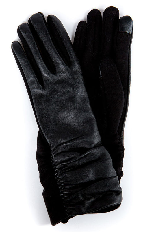Rouched Leather and Jersey Glove