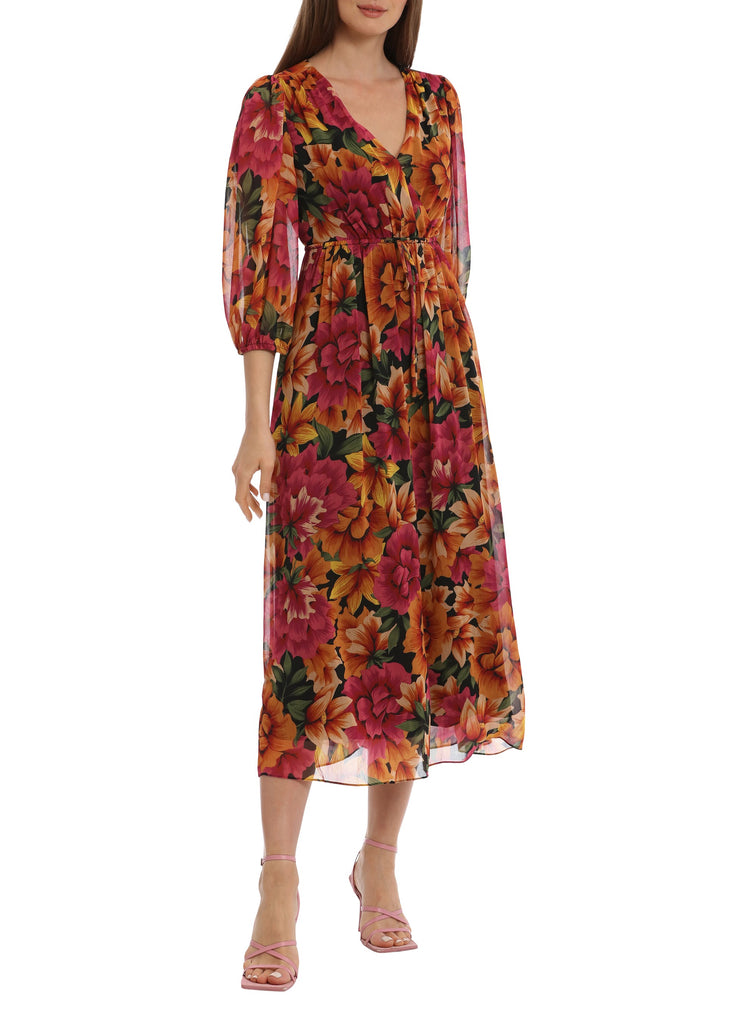 Surplice Maxi Dress With Puff Sleeves