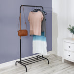 Single Garment Rack with Shoe Shelf and Hanging Bar for Clothes