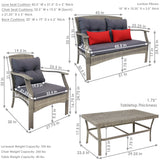 4 Piece Patio Conversation Set with Cushions - Gray