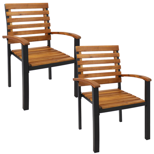 Julian Acacia Wood and Steel Patio Arm Chairs Set of 2