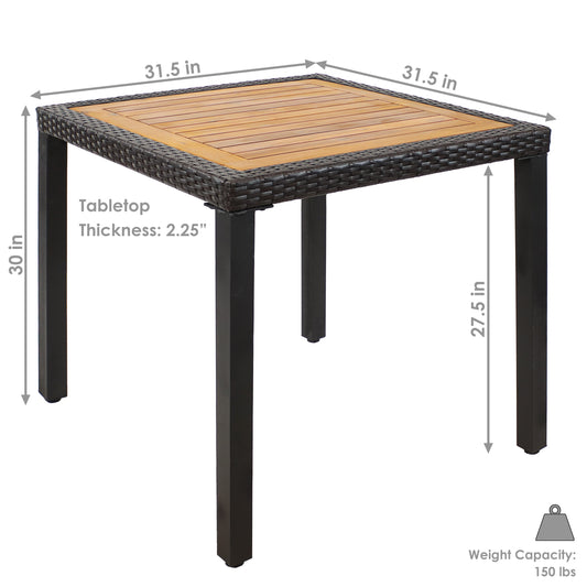 Acacia Wood and Faux Wicker Resin Patio Dining Table - 31.5" - Brown and Black