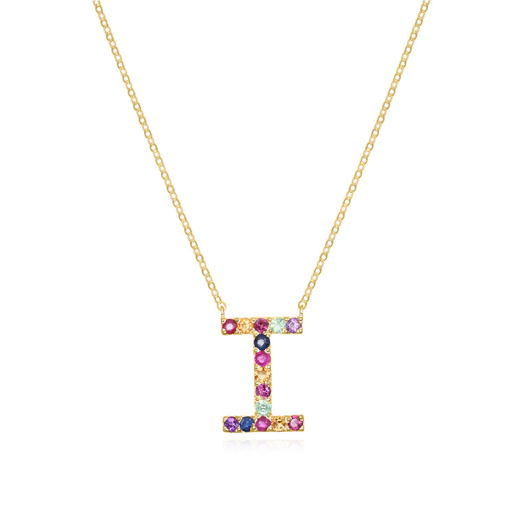 Rainbow Gemstone Initial Necklace