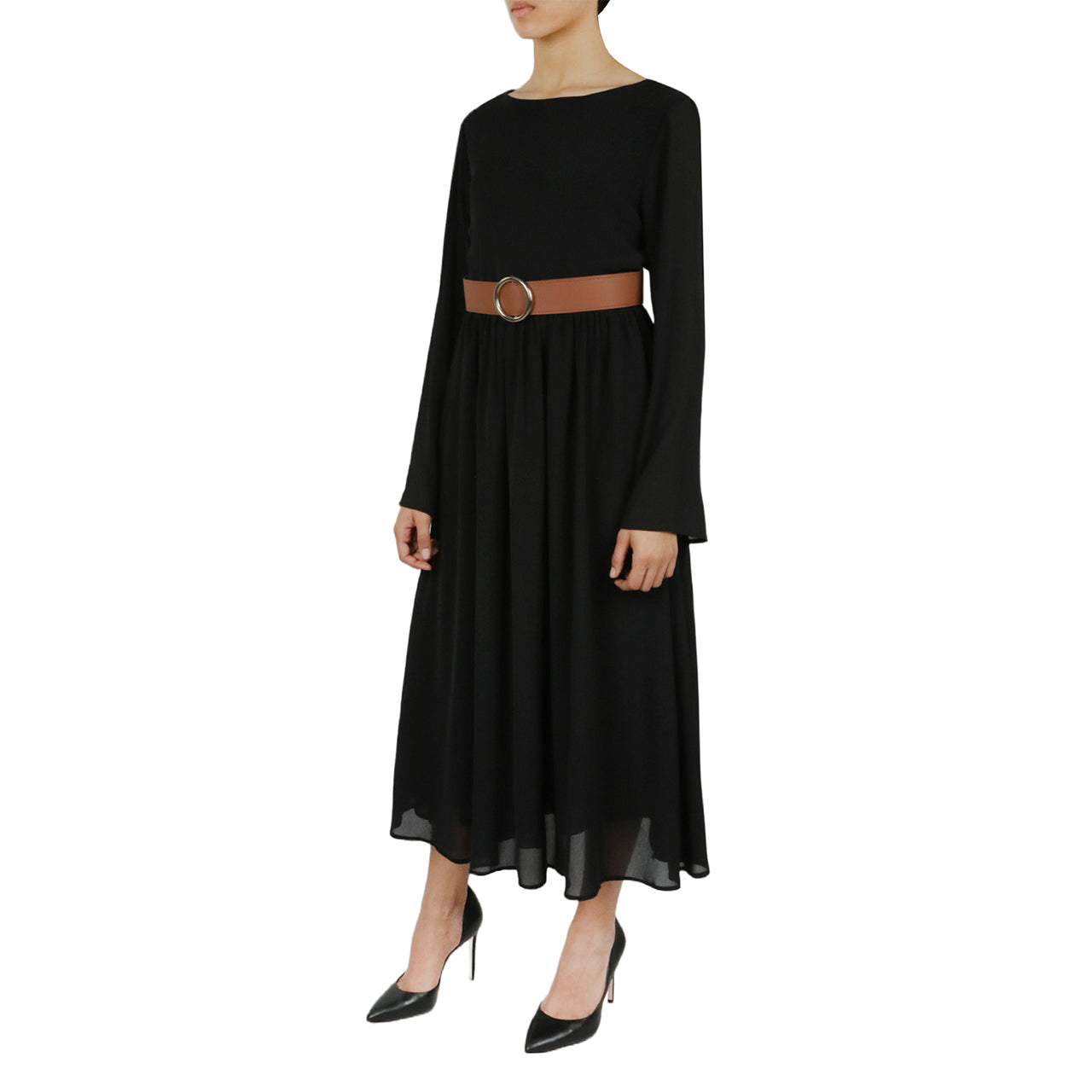  Belted Long Sleeve Dress - Olive - Bonton