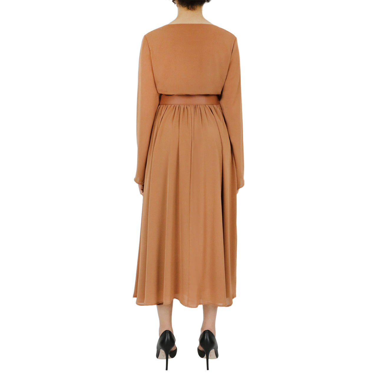  Belted Long Sleeve Dress - Olive - Bonton