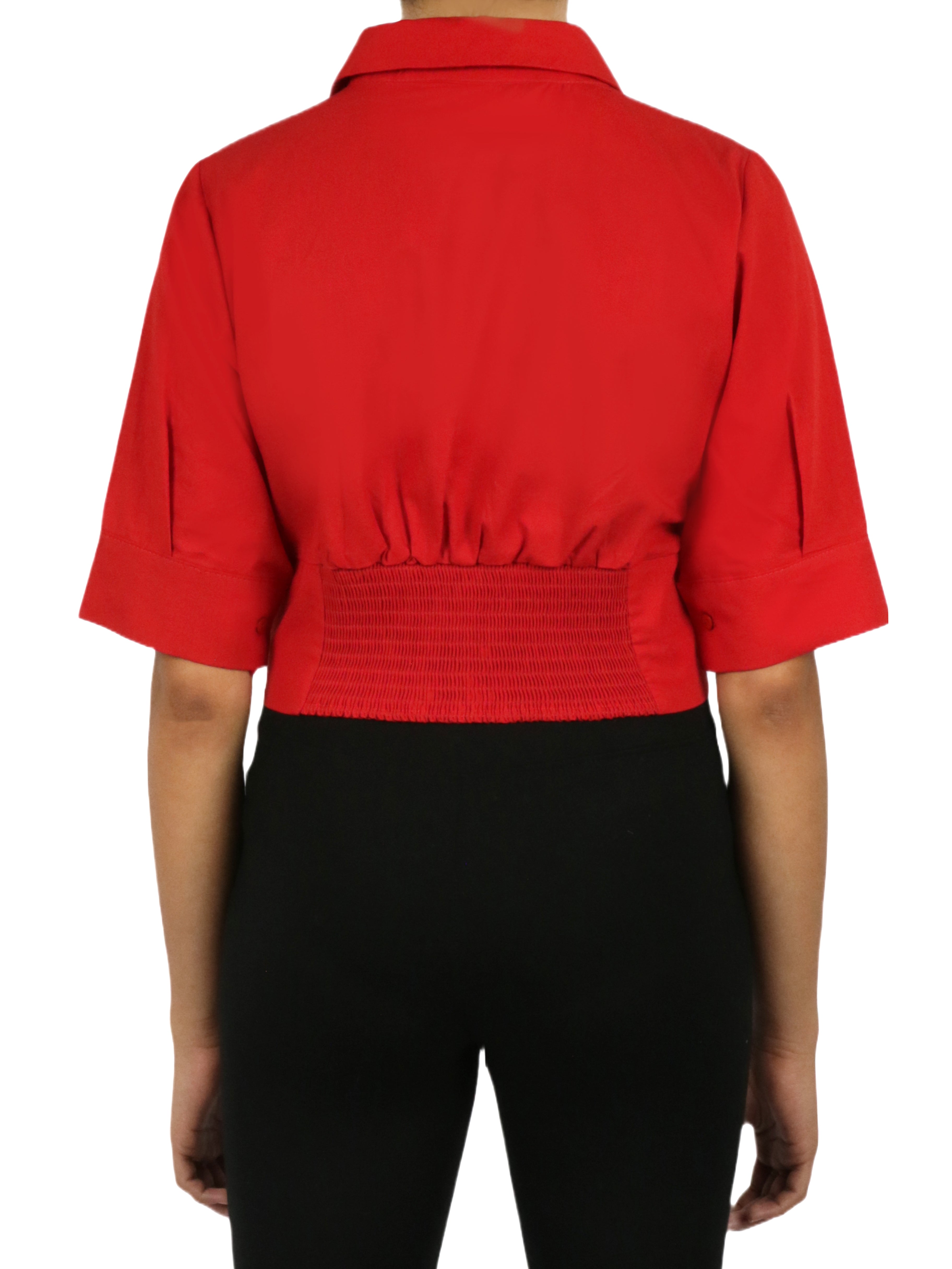  Cropped Corseted Shirt - Red - Bonton