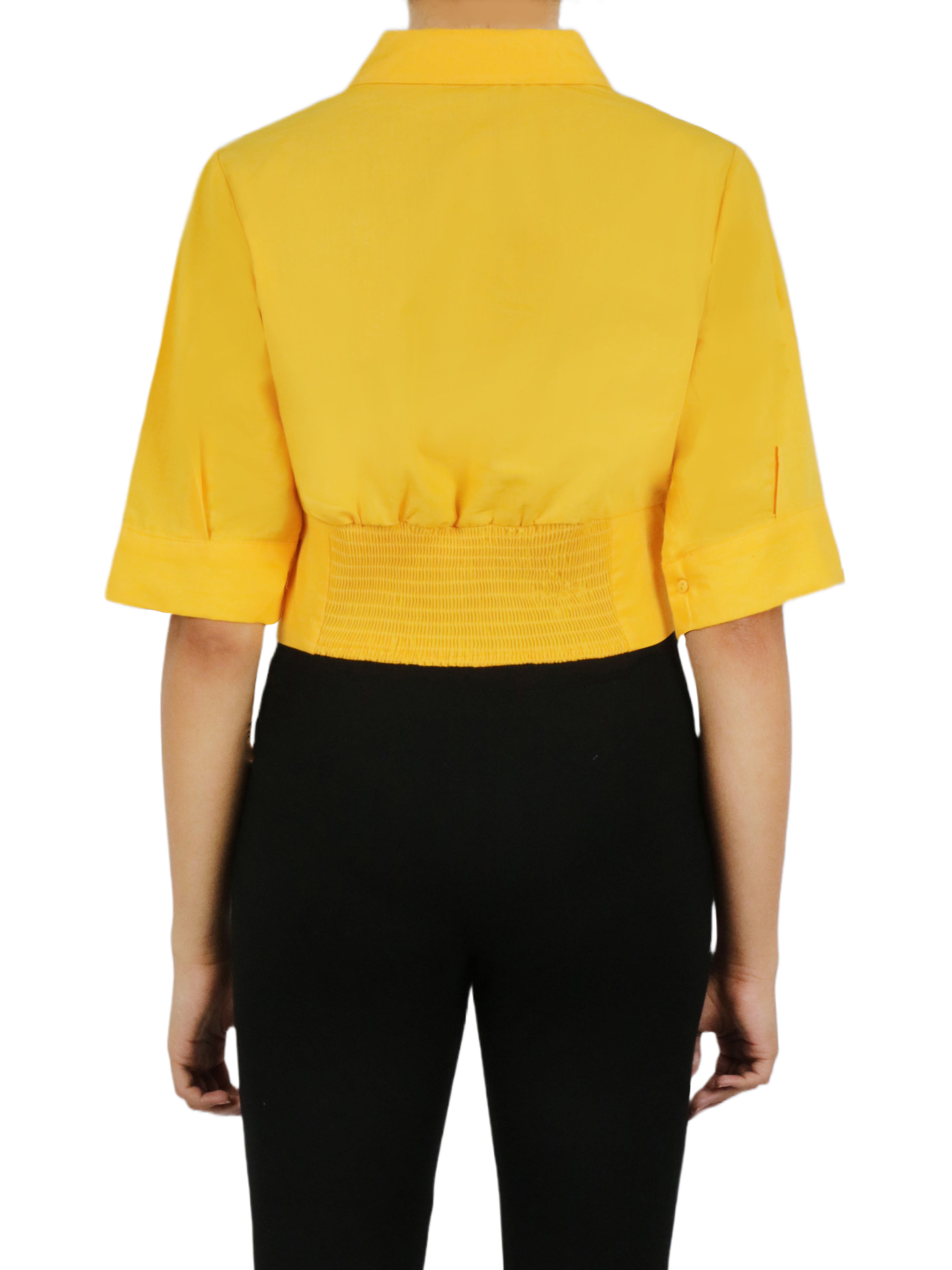  Cream & Rouge Cropped Corseted Shirt - Yellow - Bonton