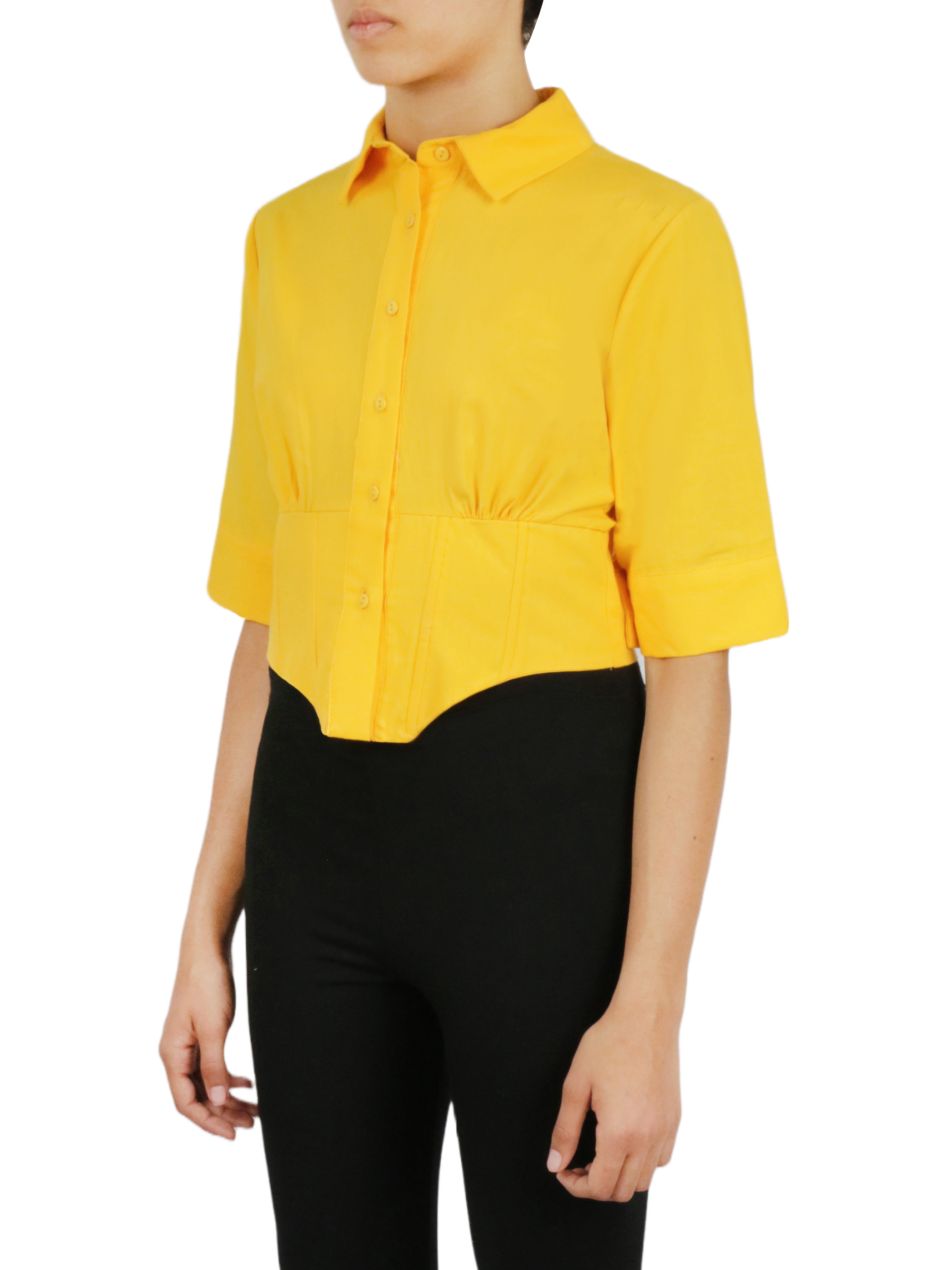  Cropped Corseted Shirt - Yellow - Bonton