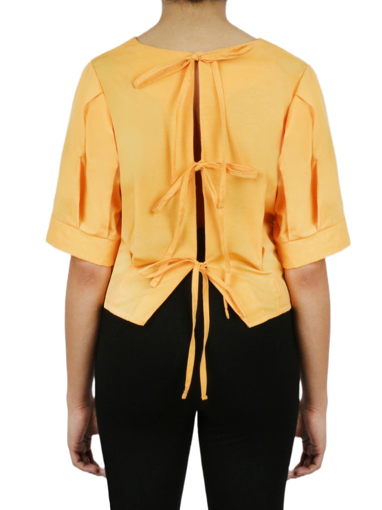  Cropped Tie Back Blouse - Black - Bonton