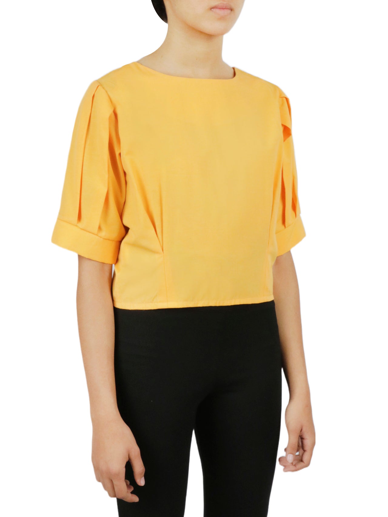  Cream & Rouge Cropped Tie Back Blouse - Yellow - Bonton