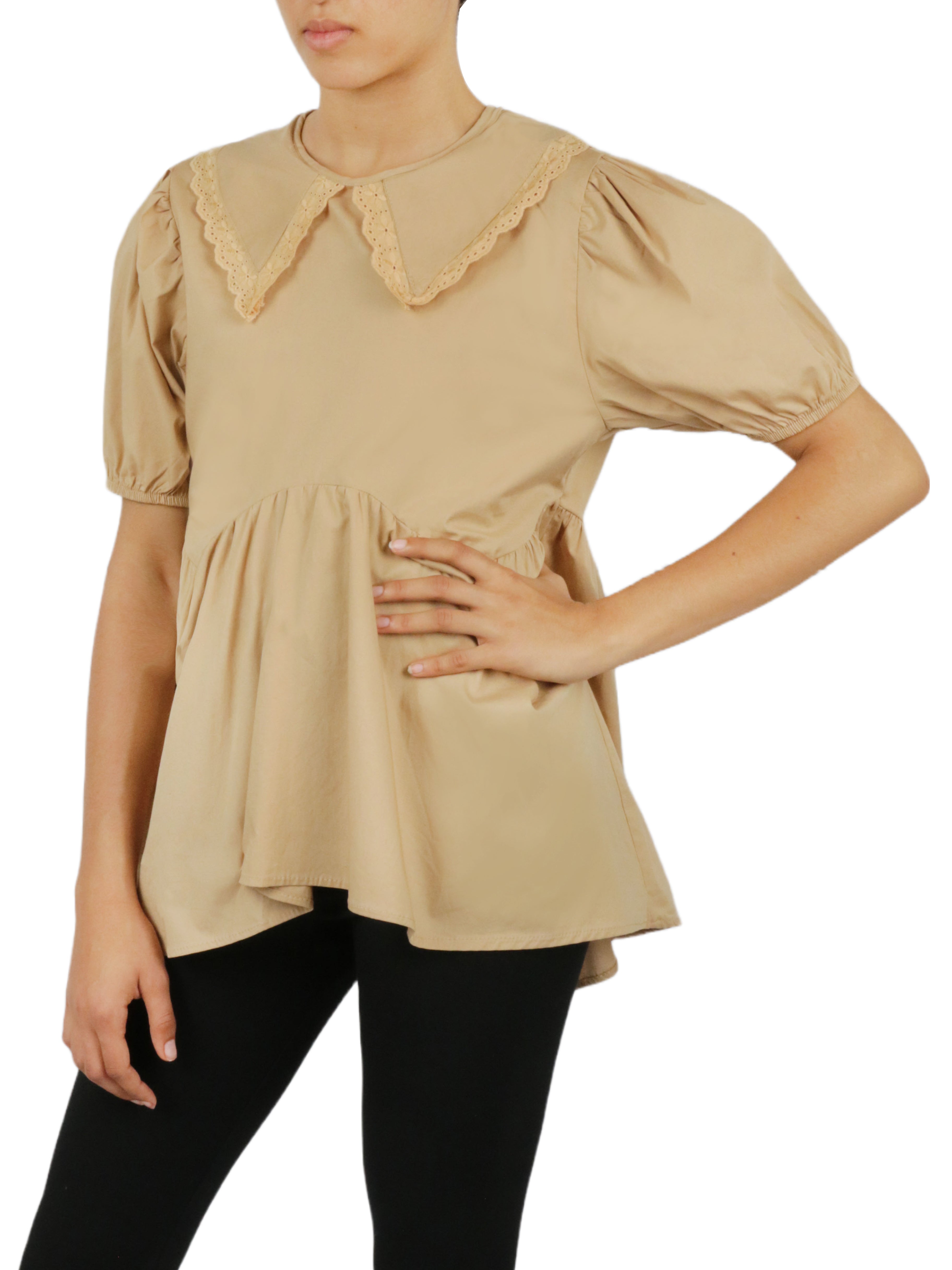  Cream & Rouge Lace Detail Blouse - Beige - Bonton