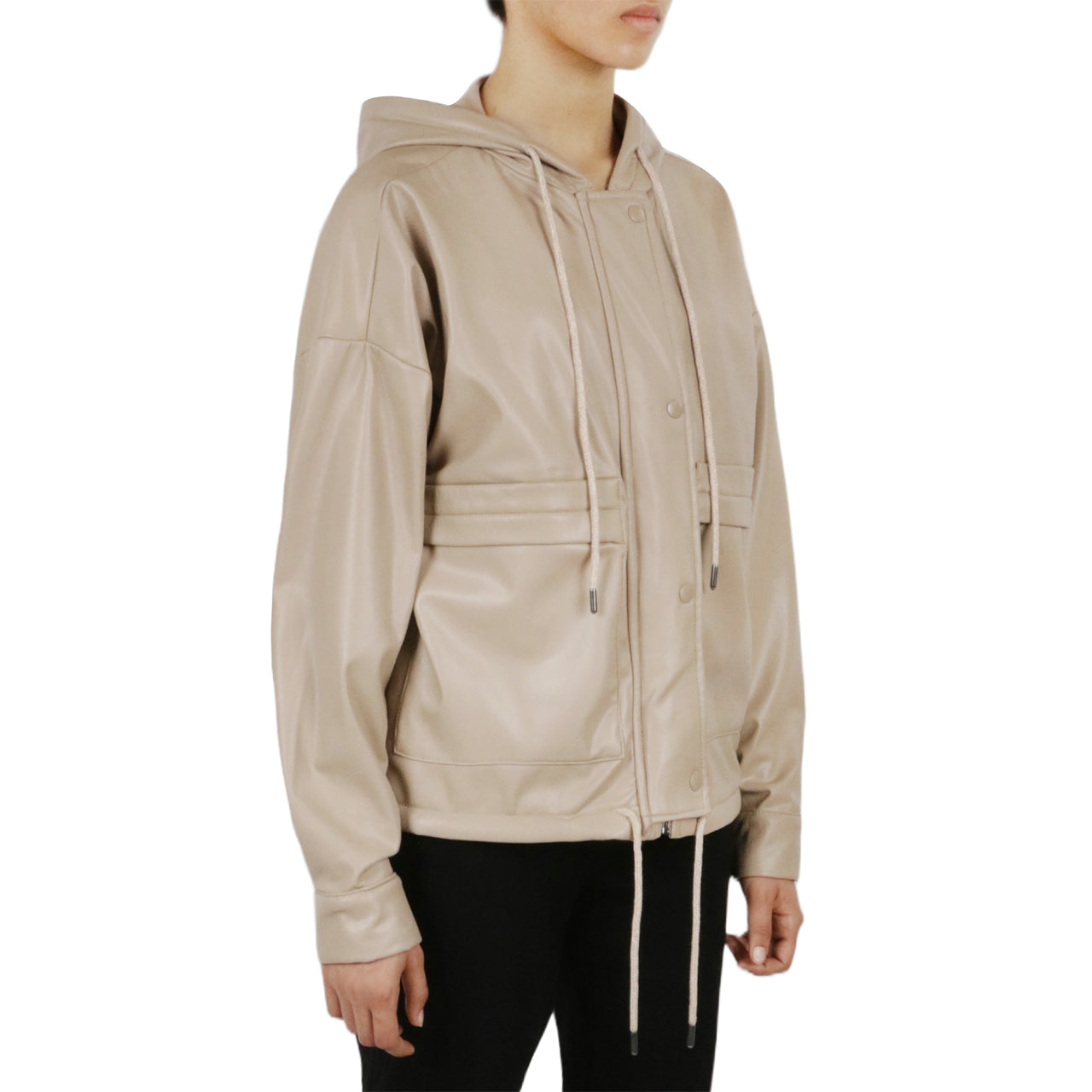  Vegan Leather Button Front Jacket - Beige - Bonton