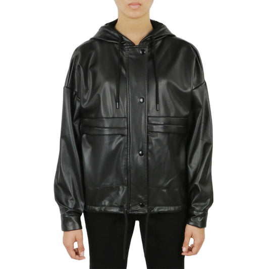 Vegan Leather Button Front Jacket