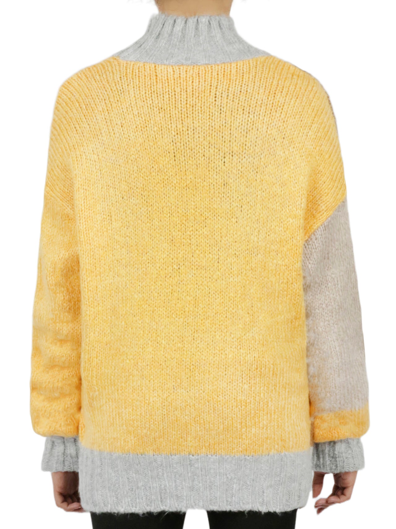  Color Block Tunic Sweater - Yellow - Bonton