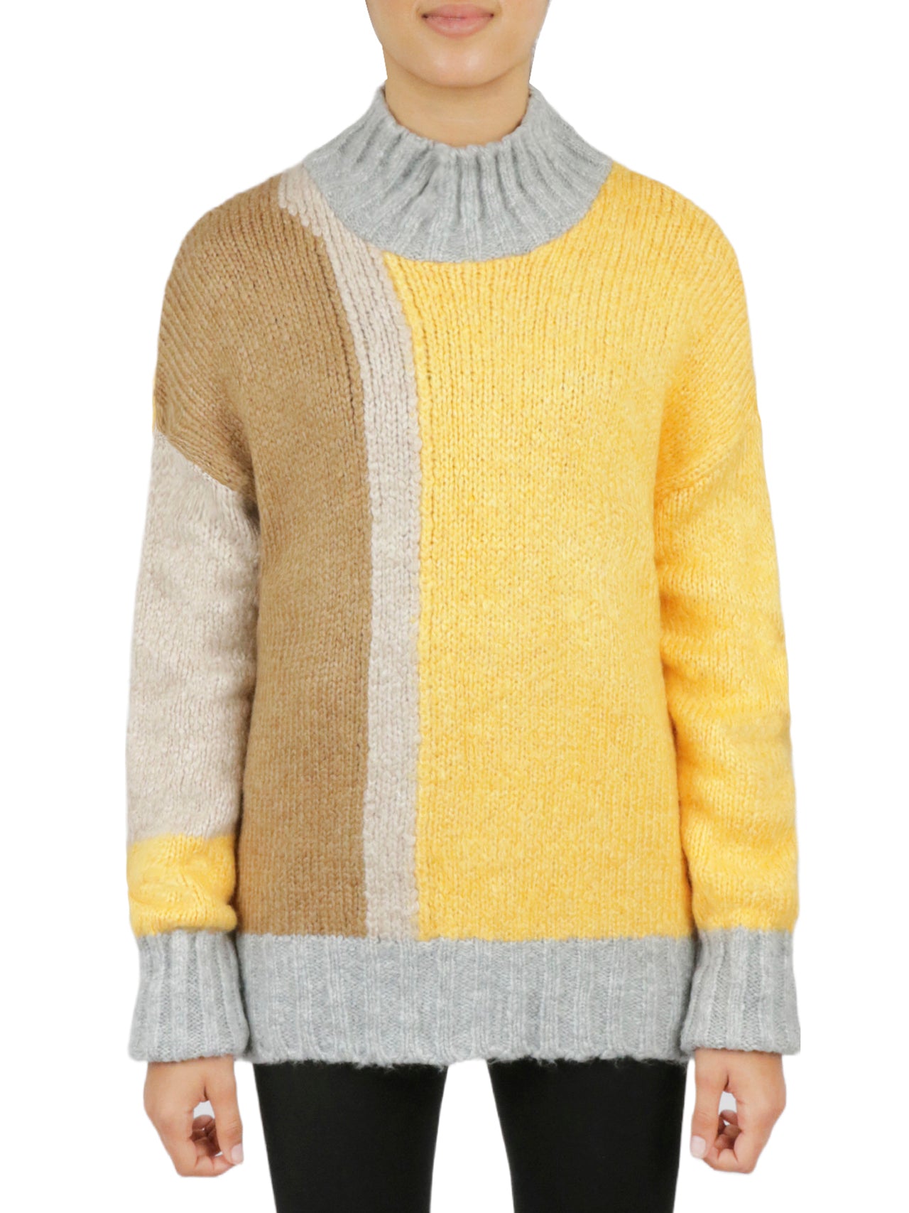  Color Block Tunic Sweater - Yellow - Bonton