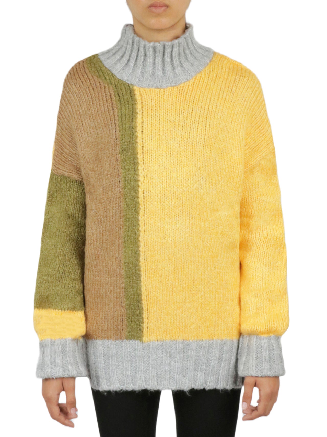  Color Block Tunic Sweater - Beige - Bonton