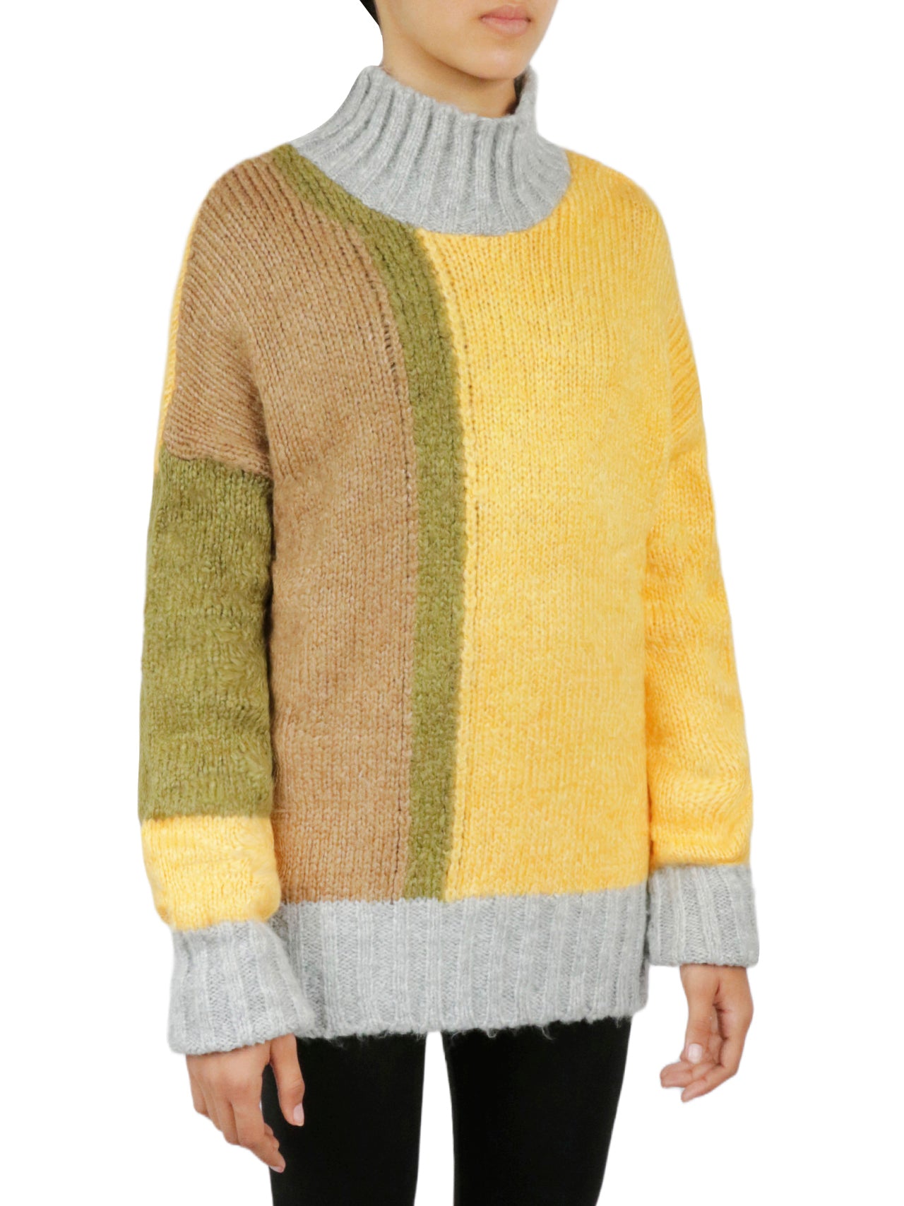  Color Block Tunic Sweater - Yellow - Bonton