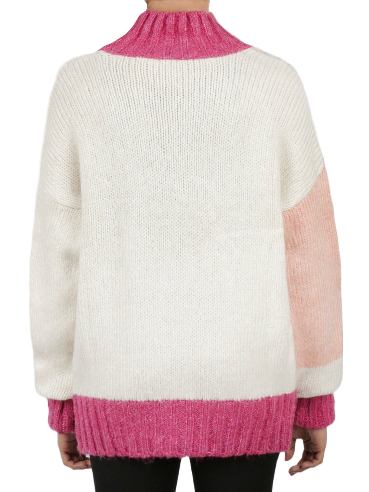  Color Block Tunic Sweater - Beige - Bonton