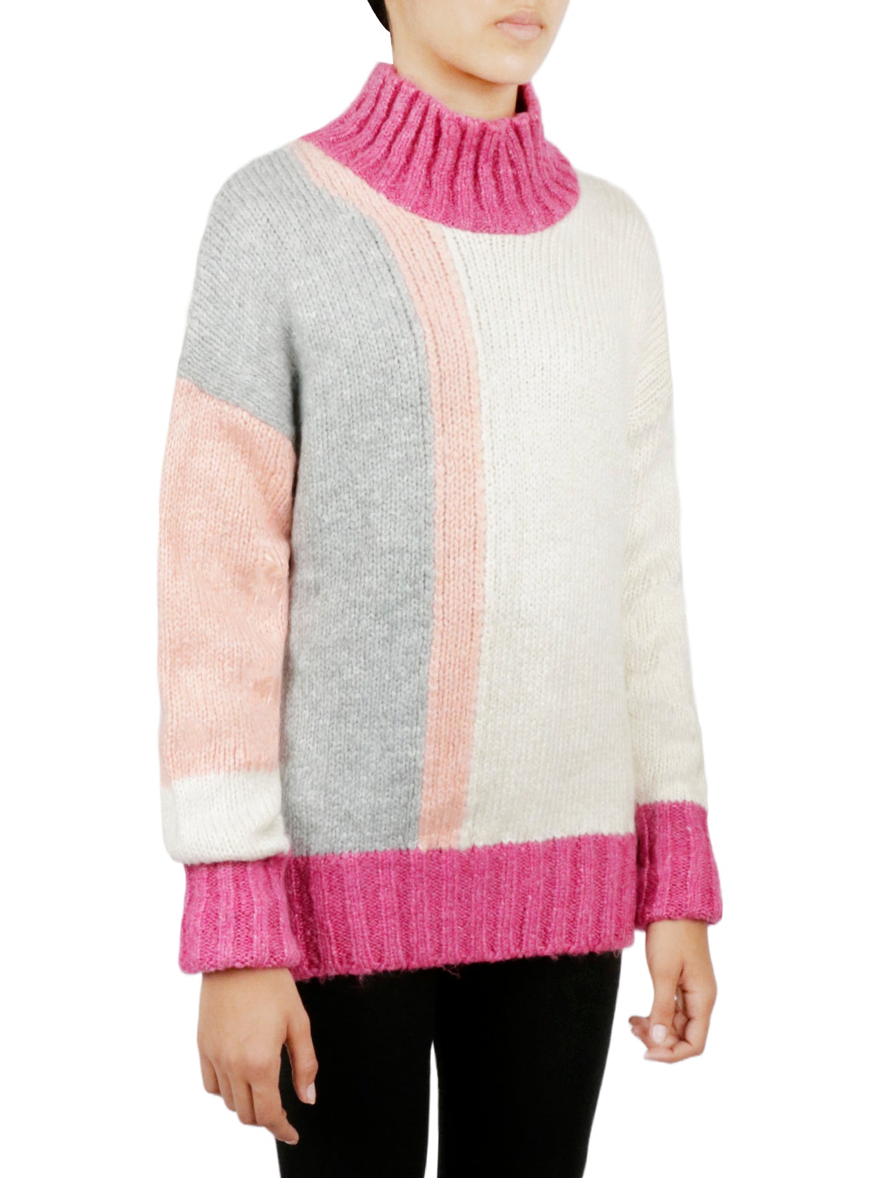  Color Block Tunic Sweater - Beige - Bonton