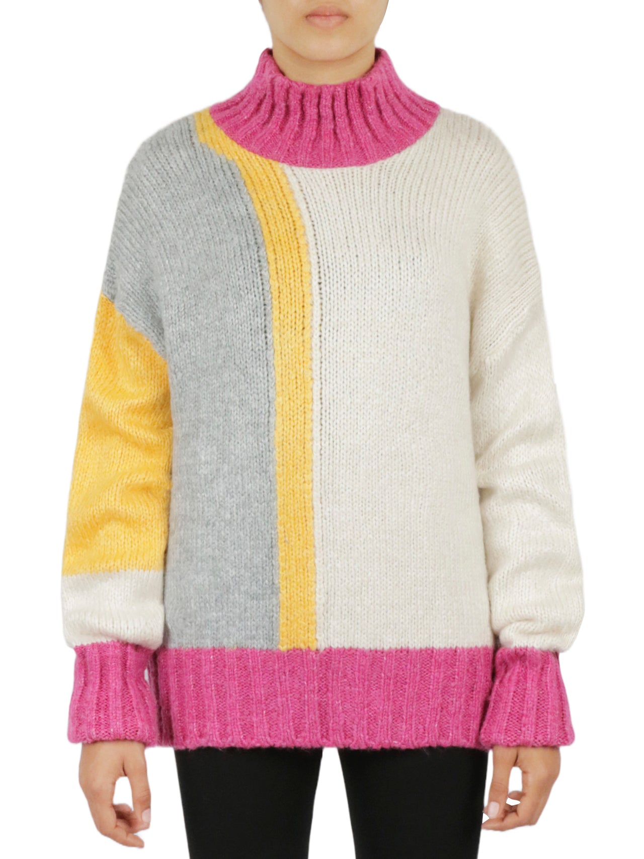  Color Block Tunic Sweater - Beige - Bonton