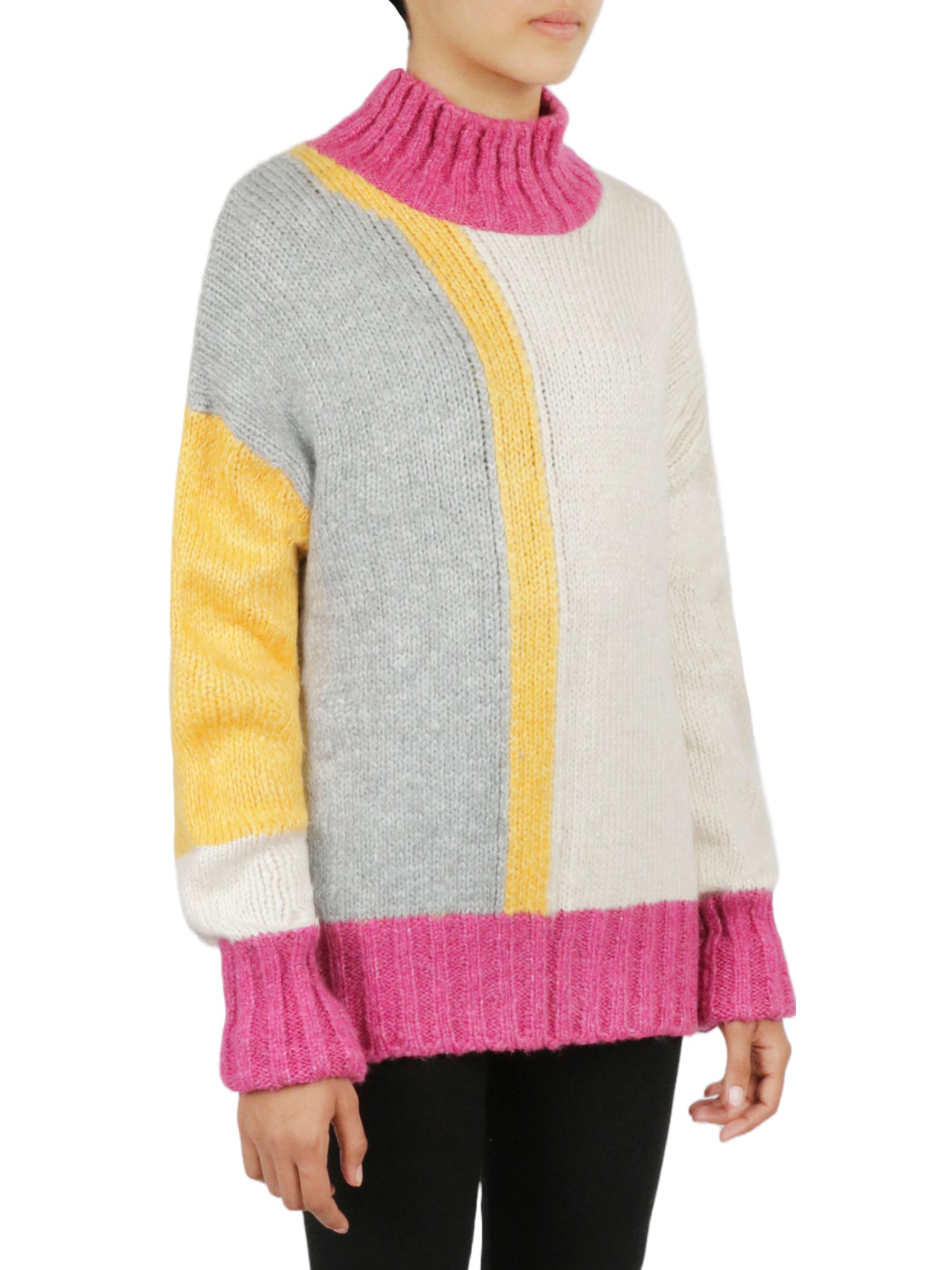  Color Block Tunic Sweater - Beige - Bonton