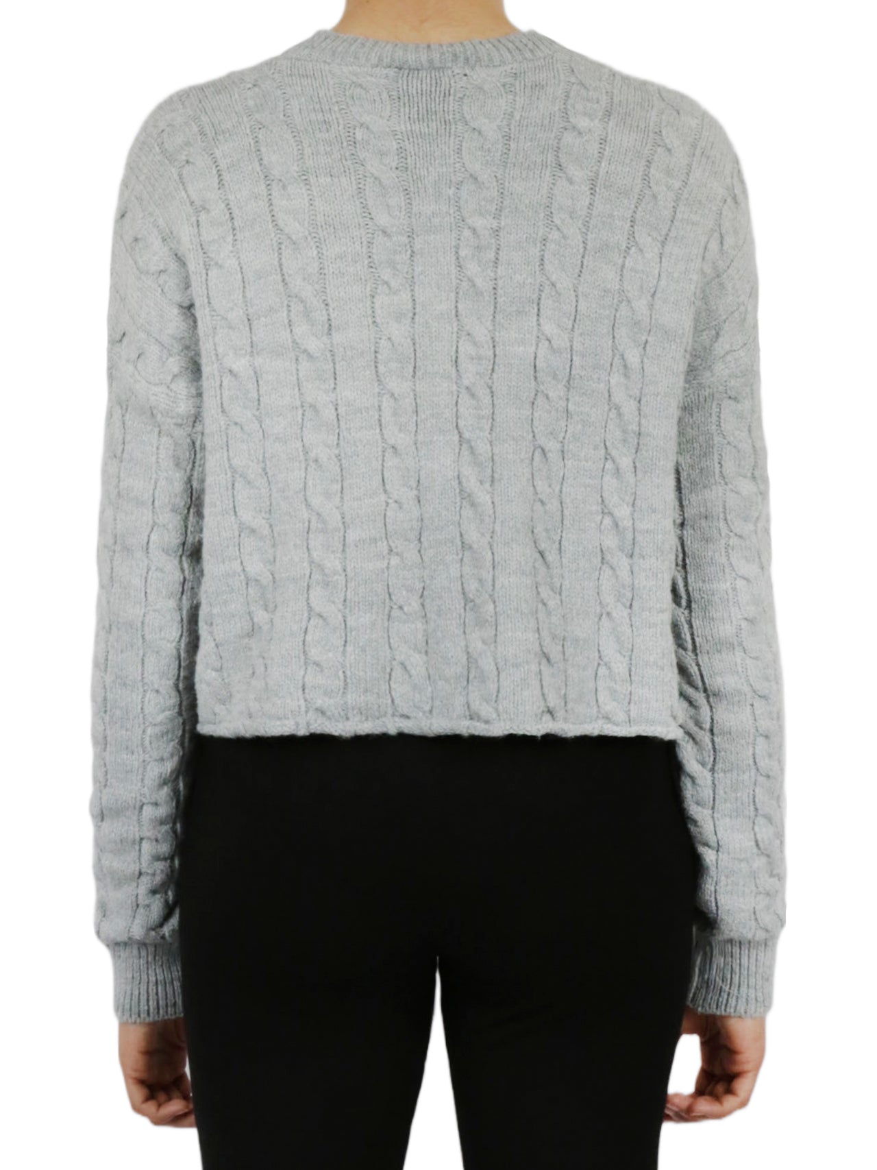  Cable Knit Cropped Pullover Sweater - Black - Bonton