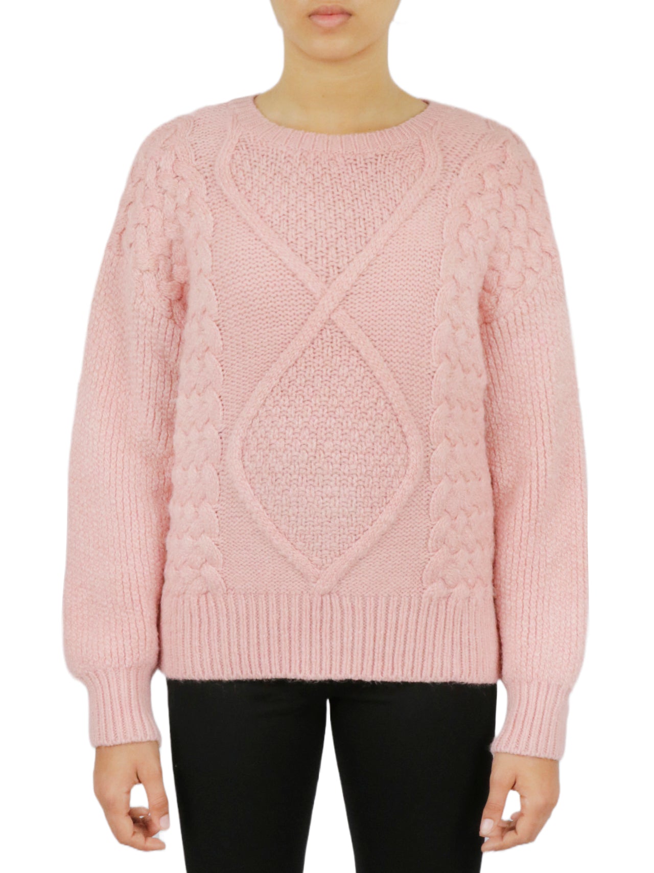  Cable Knit Cropped Pullover Sweater - Natural - Bonton