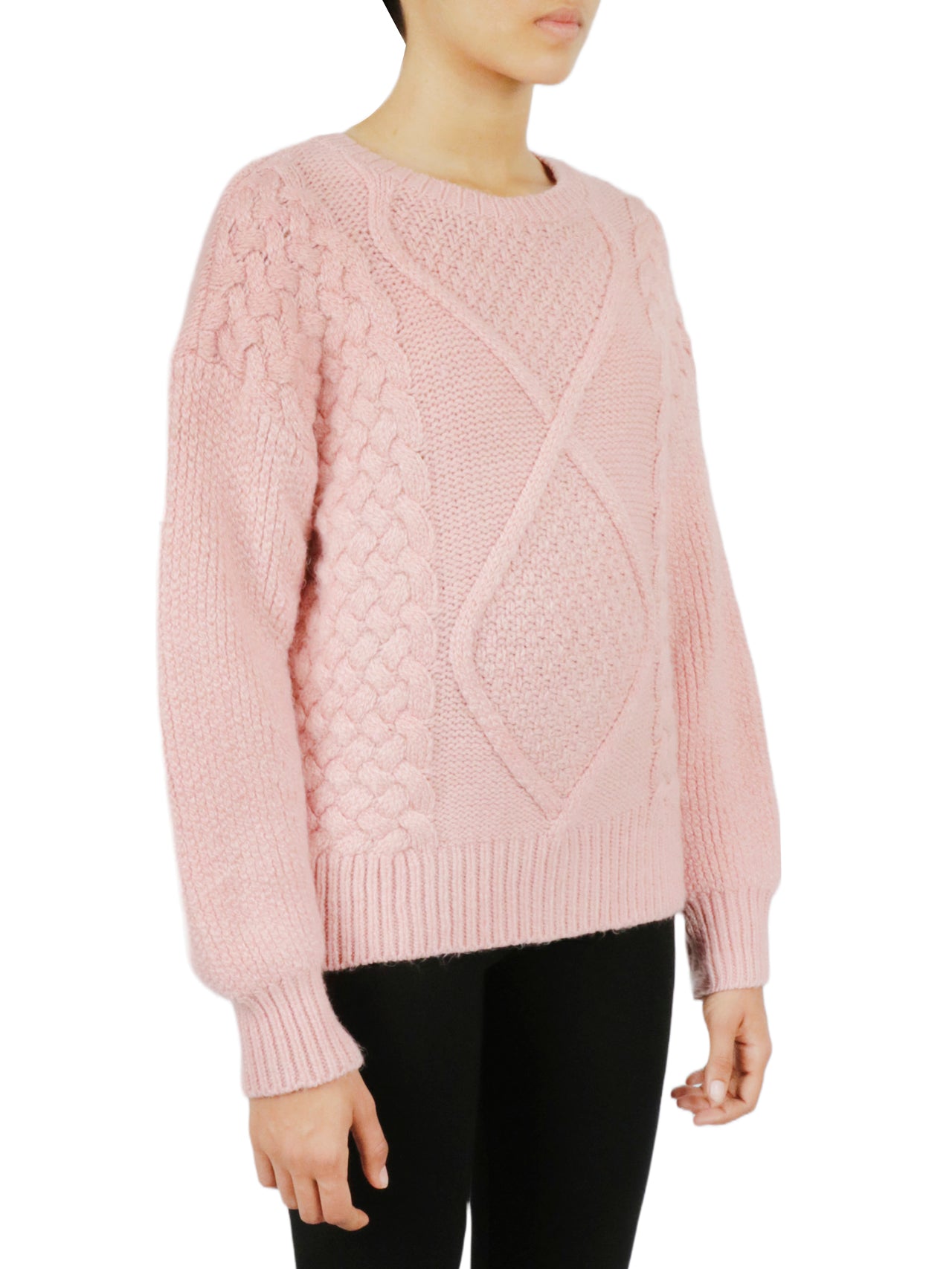  Cable Knit Cropped Pullover Sweater - Natural - Bonton