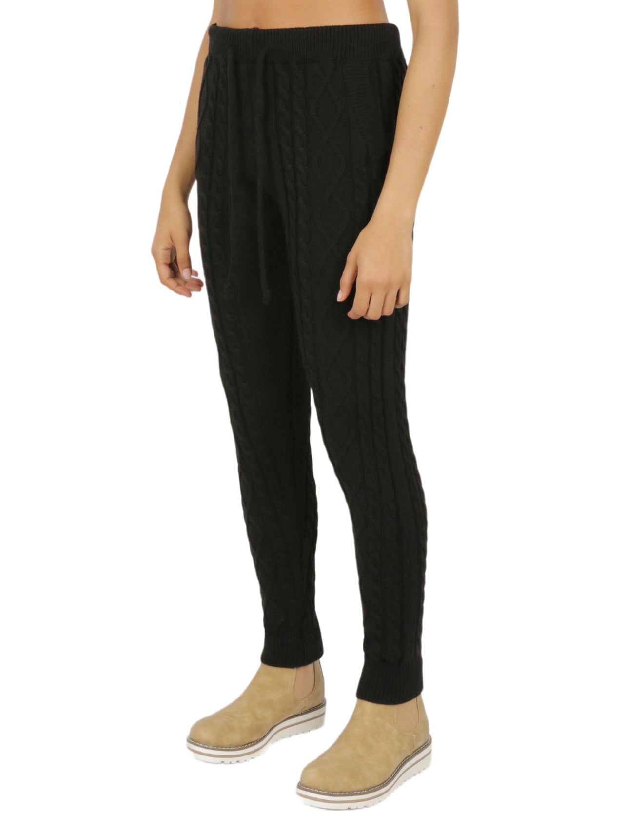  Miss Poeym Cozy Cable Knit Jogger - Dark Fuschia - Bonton