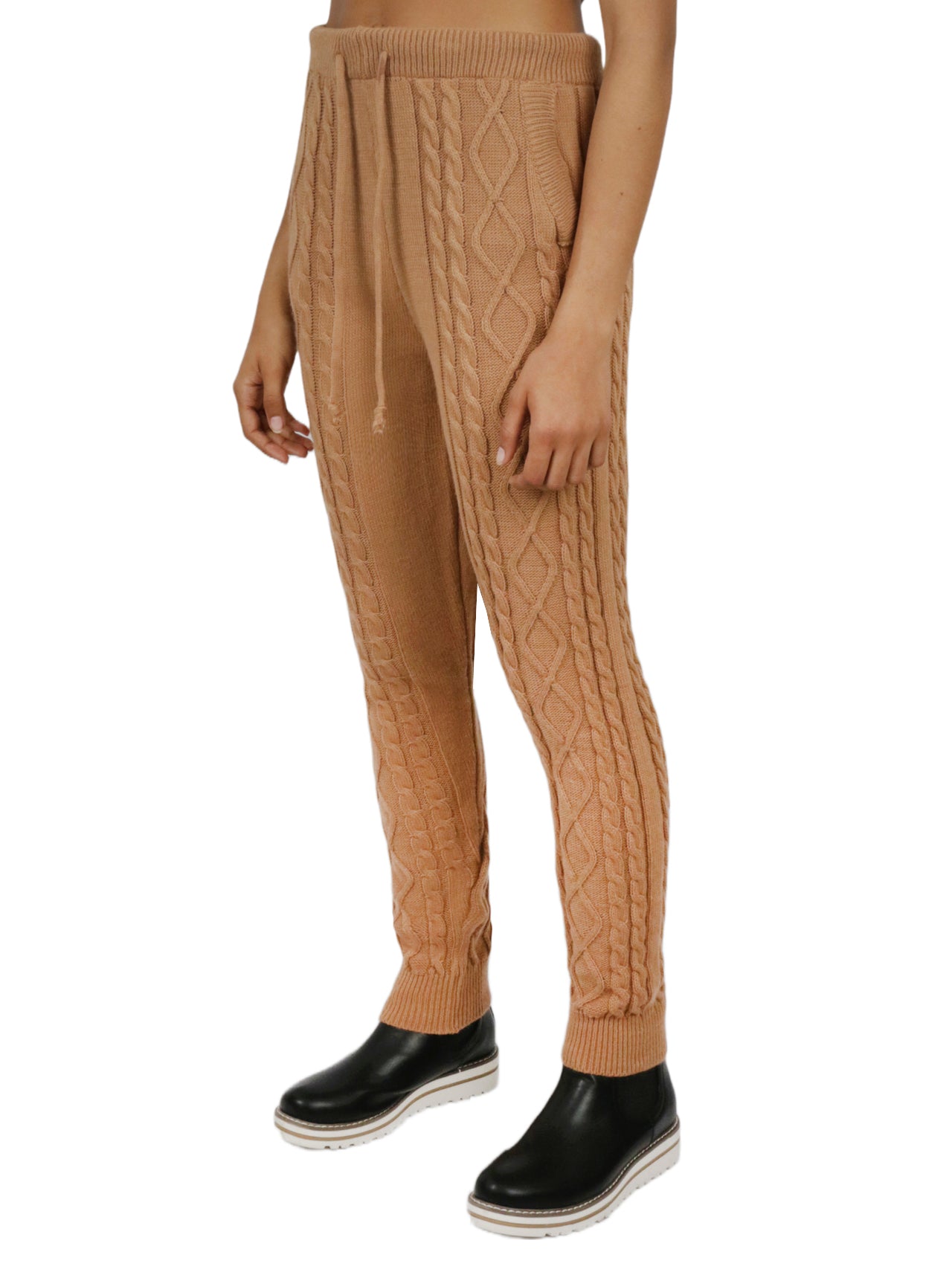  Cozy Cable Knit Jogger - Camel - Bonton