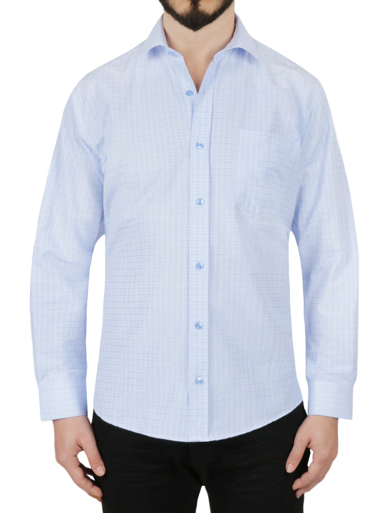  Windowpane Checkered Dress Shirt in Grey - Gray - Bonton