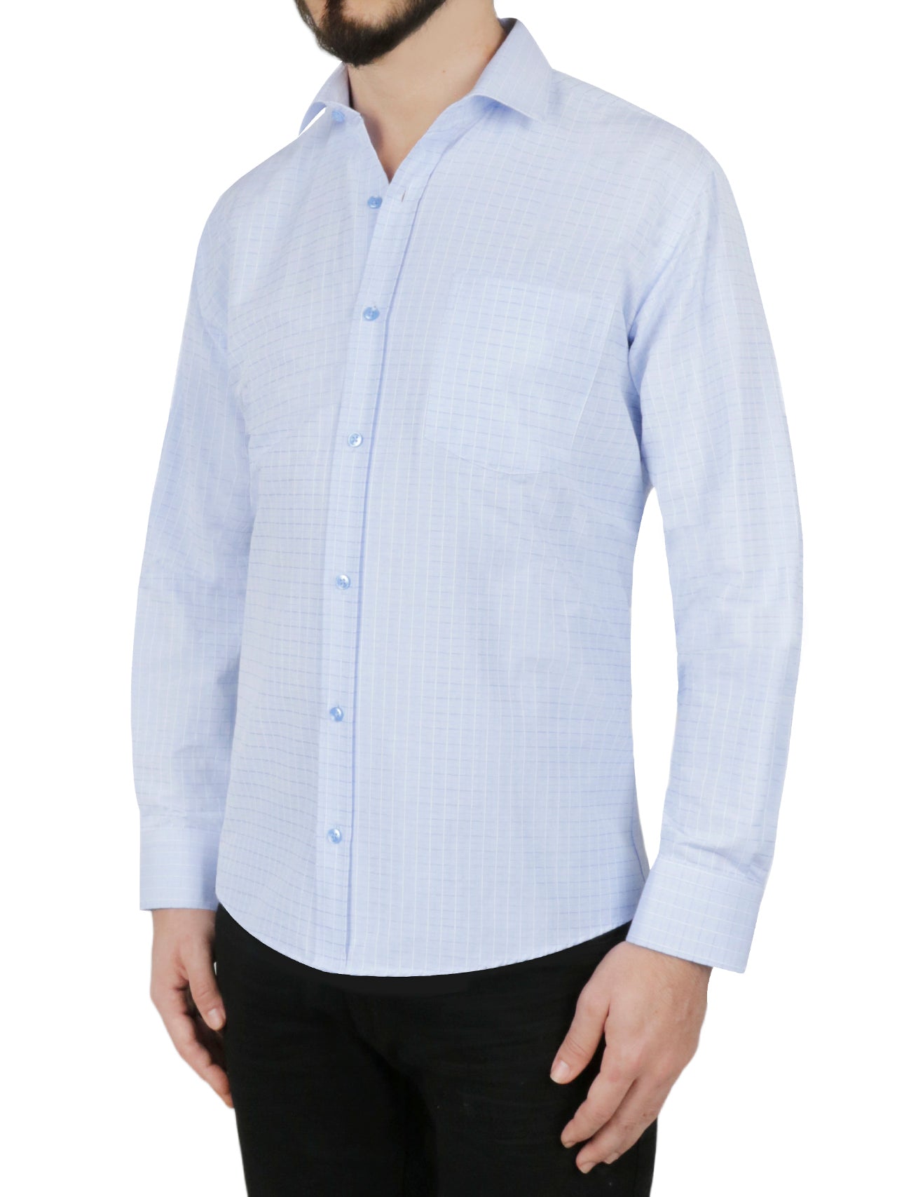  Windowpane Checkered Dress Shirt in Grey - Gray - Bonton