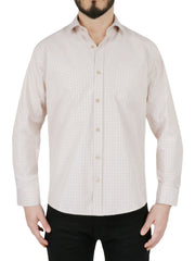 Cream Windowpane Checkered Dress Shirt