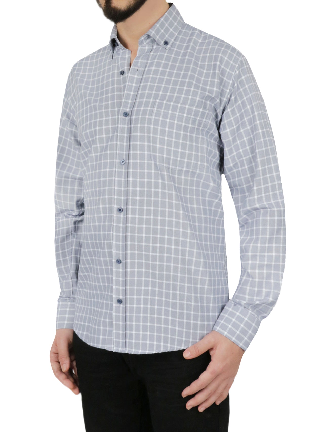  Windowpane Checkered Dress Shirt in Grey - Gray - Bonton