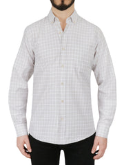 Beige Windowpane Checkered Dress Shirt