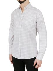 Beige Windowpane Checkered Dress Shirt