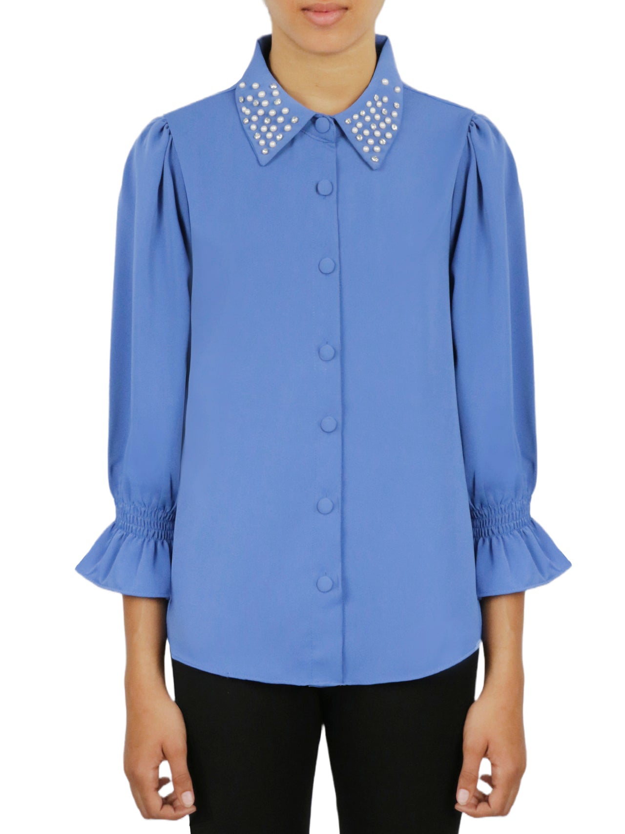  Embellished Button Down - Indigo - Bonton