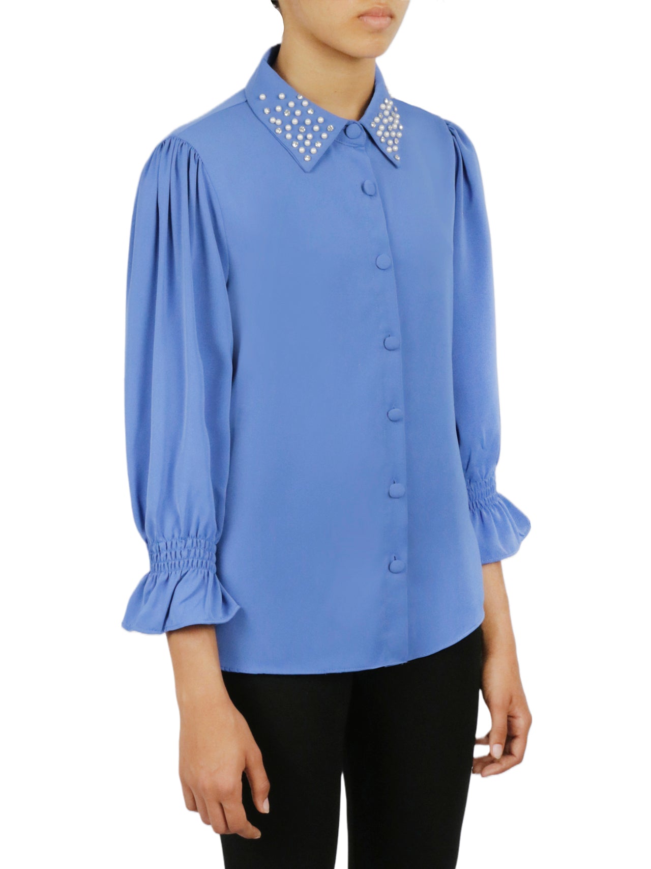  Embellished Button Down - Indigo - Bonton