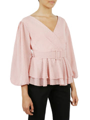 Belted Peplum Flounce Shirt