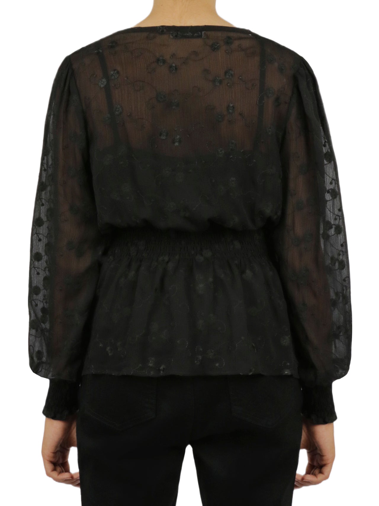  Floral Button Front Top - Black - Bonton