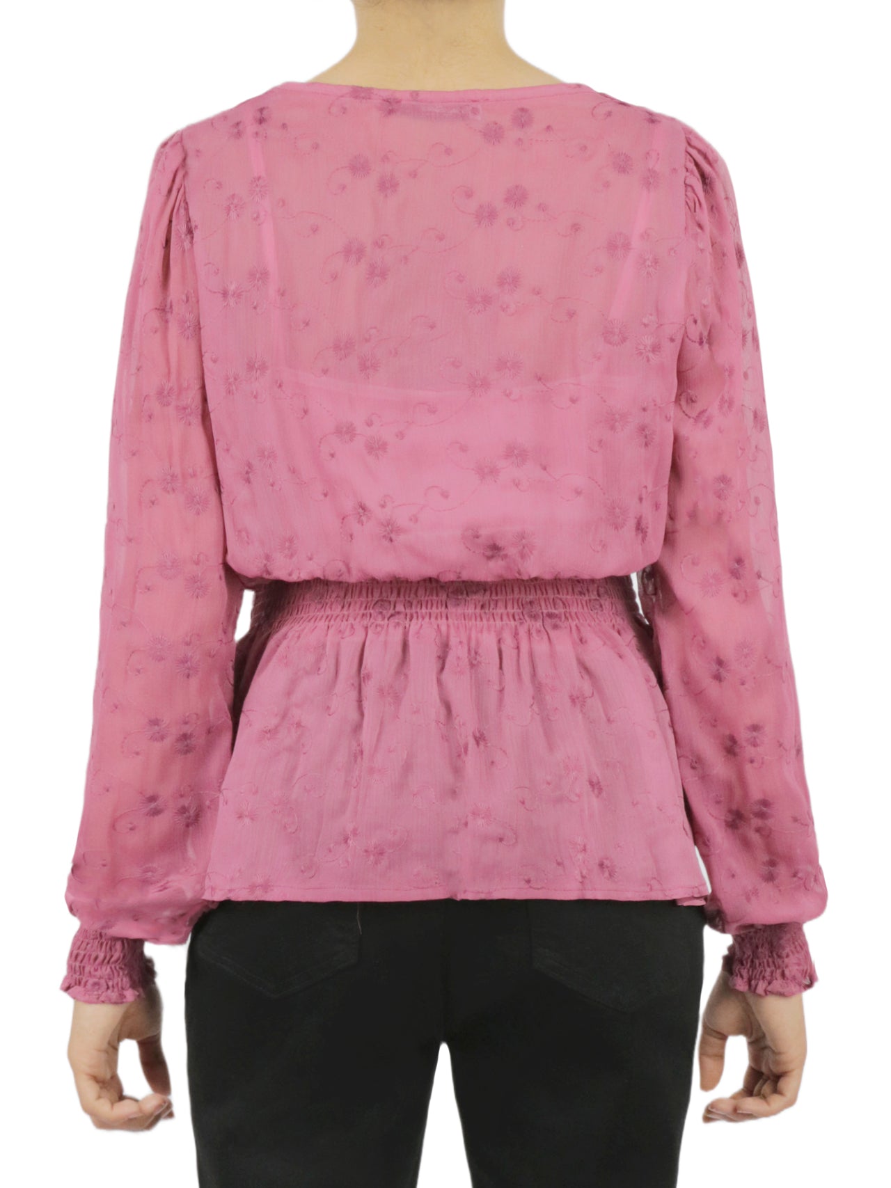  Floral Button Front Top - Rose - Bonton