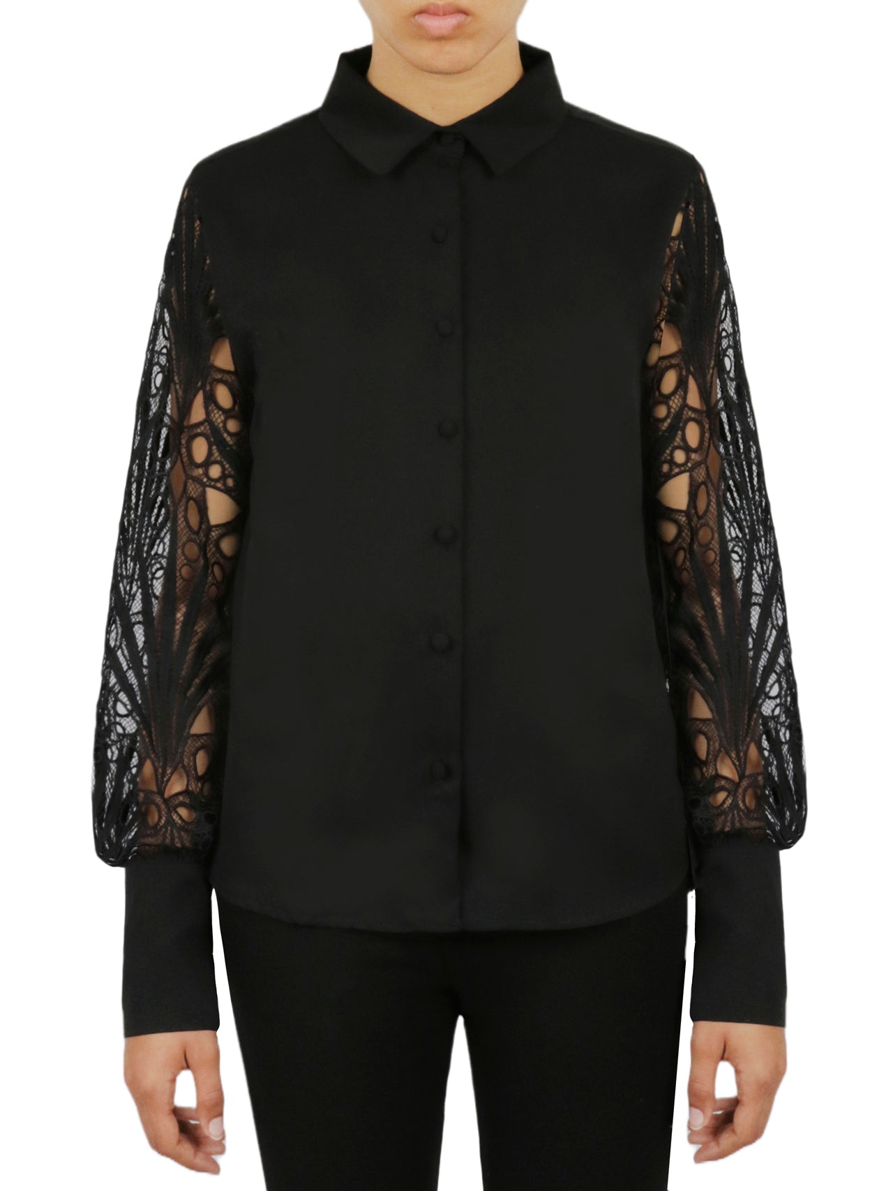  Miss Selen Cutout Sleeve Button Down - Black - Bonton