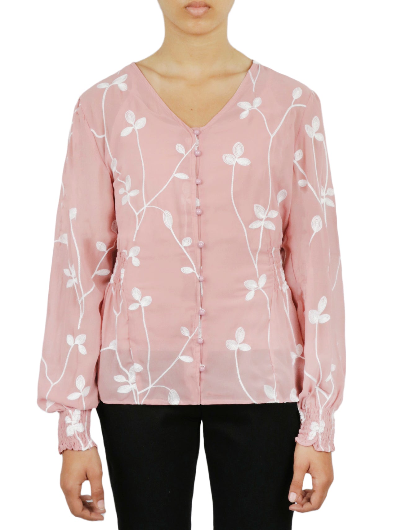  Floral V Button Down - Mink - Bonton